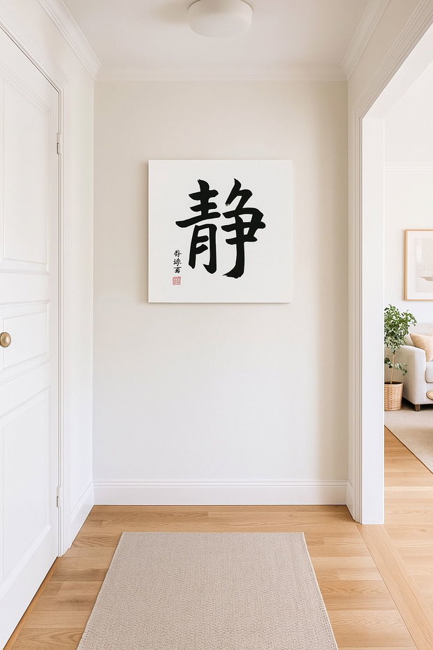 Tablou pictat manual  caracter chinezesc 静 (Jìng) Liniște | 50×50 cm | ChinArt