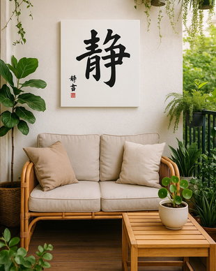 Tablou pictat manual  caracter chinezesc 静 (Jìng) Liniște | 50×50 cm | ChinArt