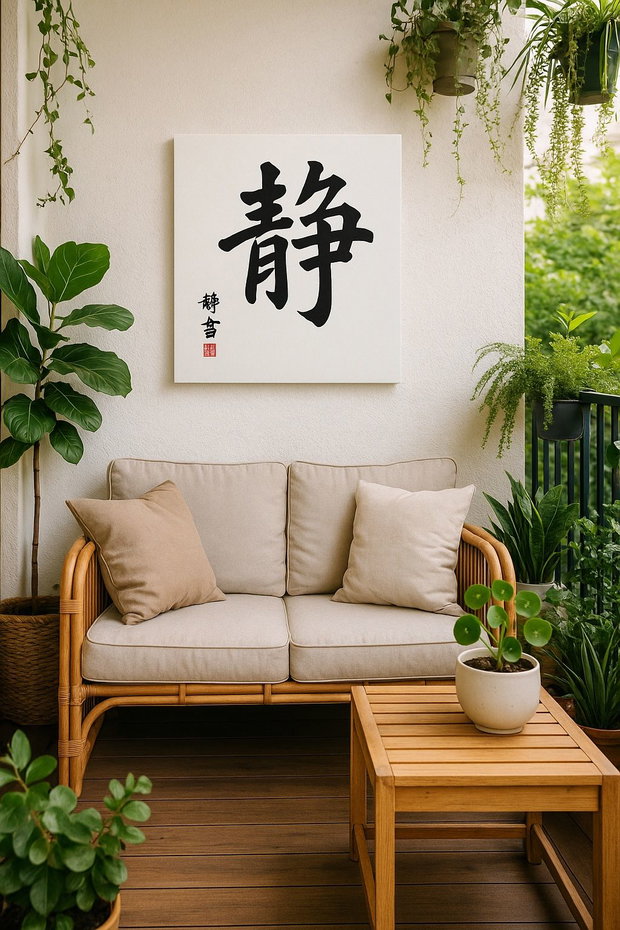Tablou pictat manual  caracter chinezesc 静 (Jìng) Liniște | 50×50 cm | ChinArt