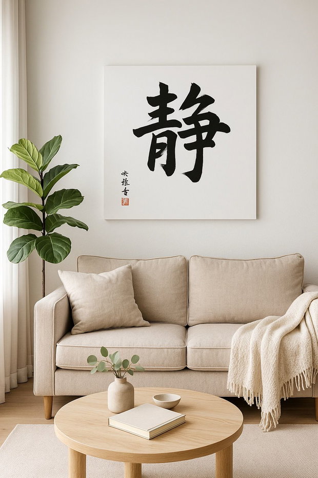 Tablou pictat manual  caracter chinezesc 静 (Jìng) Liniște | 50×50 cm | ChinArt