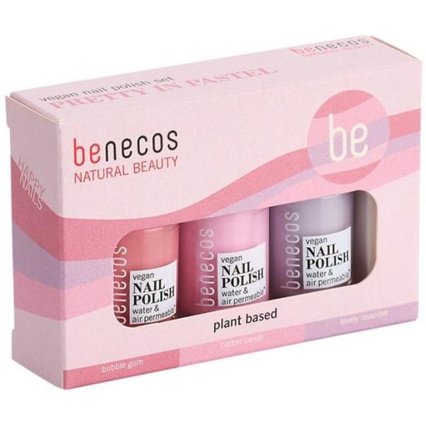 Set 3 Lacuri de Unghii Naturale 20-Free, Vegane &ndash; Benecos Pretty in Pastel, 1 pachet