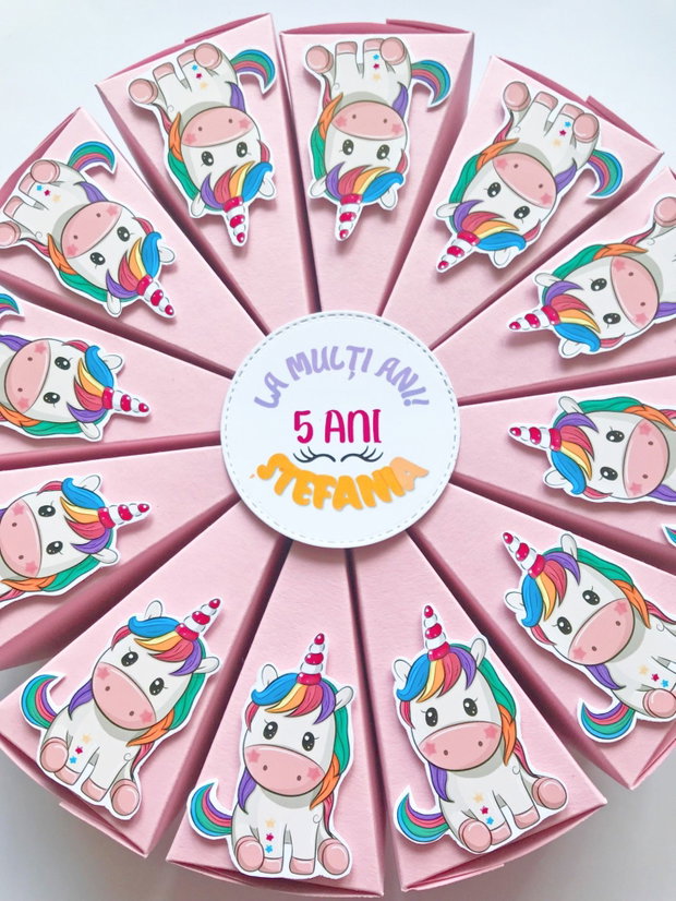 Cutii felie de tort tematică Unicorn