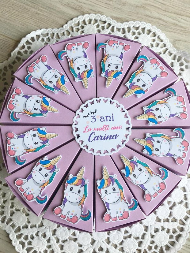 Cutii felie de tort tematică Unicorn