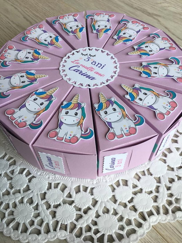 Cutii felie de tort tematică Unicorn