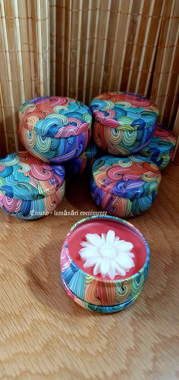 Margarete handmade, în vas de tablă, culori pastelate