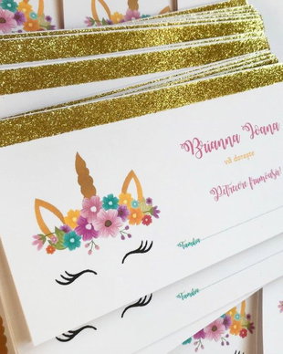 Plicuri bani botez Unicorn- cu bordură glitter