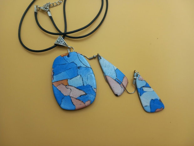 Blue mozaic, set bijuterii din lut polimeric