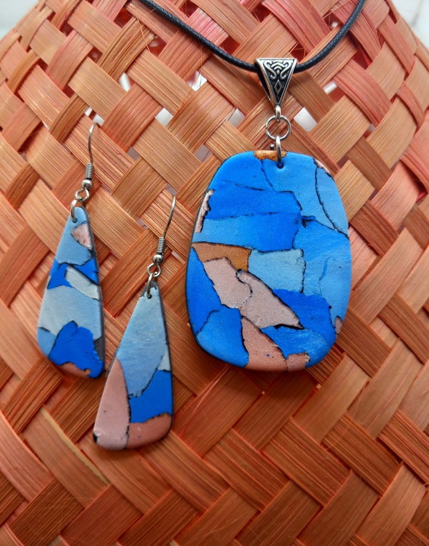 Blue mozaic, set bijuterii din lut polimeric