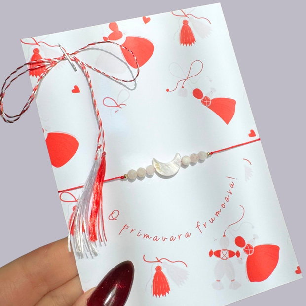 Bratara martisor din piatra lunii cu sidef si otel inoxidabil placat auriu