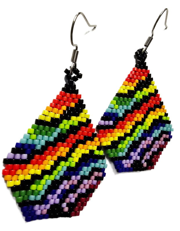 Cercei Handmade Rainbow Zebra din Mărgele Miyuki Delica