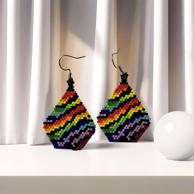 Cercei Handmade Rainbow Zebra din Mărgele Miyuki Delica