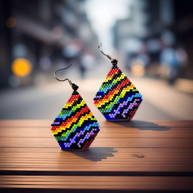 Cercei Handmade Rainbow Zebra din Mărgele Miyuki Delica