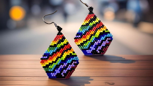 Cercei Handmade Rainbow Zebra din Mărgele Miyuki Delica