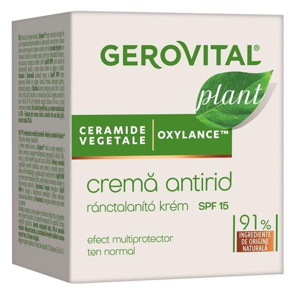 Crema Antirid cu Ceramide Vegetale si Protectie Solara pentru Ten Normal - Gerovital Plant Anti-Wrinkle Cream SPF 15, 50 ml