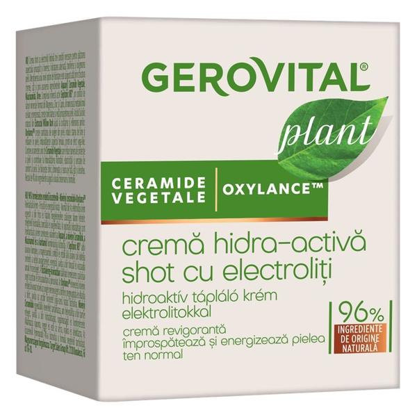 Crema Hidra-Activa Shot cu Electroliti si Ceramide Vegetale pentru Ten Normal - Gerovital Plant Hydra-Active Electrolytes Shot, 50 ml