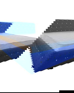 Pat Tapițat Nasturi Albastru 140x200