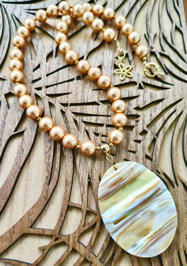 Colier perle SWAROVSKI & pandantiv sidef natural