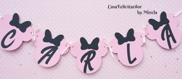 Ghirlanda botez Minnie mouse/Banner botez/Ghirlanda cu nume