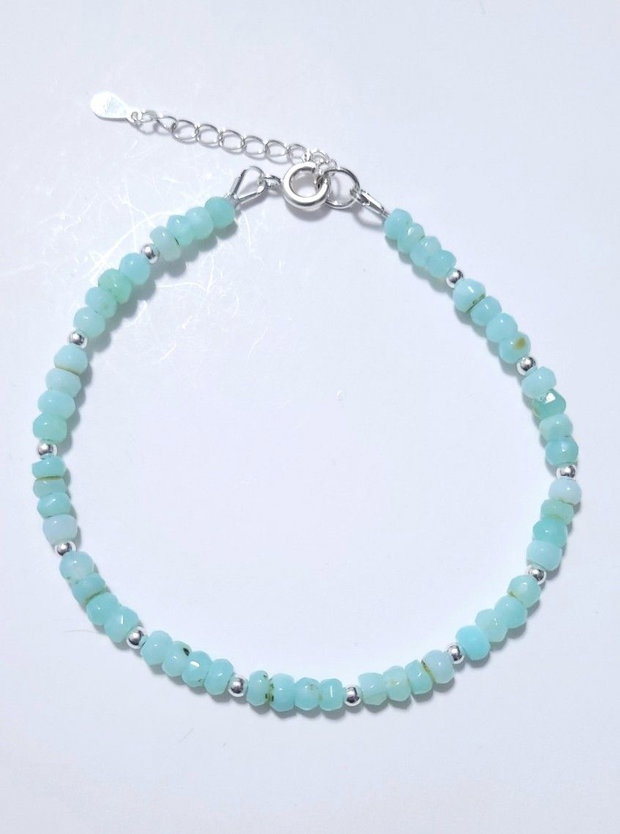 Bratara argint 925 cu opal peruvian albastru si hematit