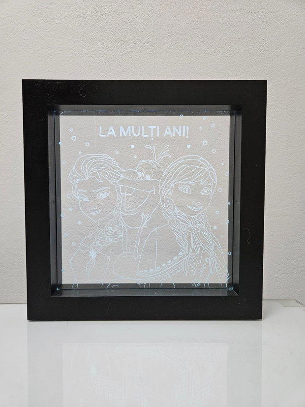Lampă LED cu geam din STICLA - Cadou - La Mulți Ani - FROZEN - ELSA, ANA & OLAF - Gravata Manual