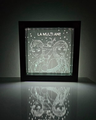 Lampă LED Personalizată  - La Mulți Ani - FROZEN - ELSA, ANA & OLAF - Gravata Manual