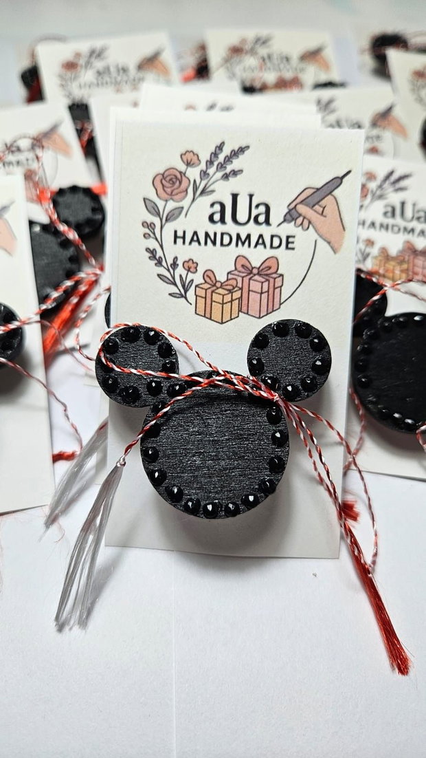 Mărțișor Broșă Mickey Mouse din Lemn Cadou Handmade pentru Fetițe