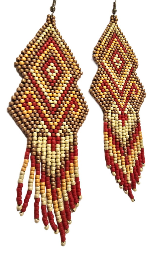 Cercei handmade din mărgele Motive Geometrice cu Franjuri