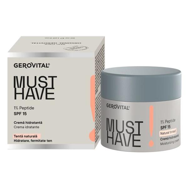 Crema Hidratanta cu 1% Peptide si SPF 15 - Gerovital Must Have! Natural Tined Moisturizing Cream, 50 ml