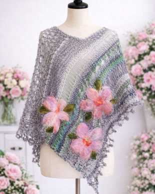 Poncho cu flori de primavara impaslite