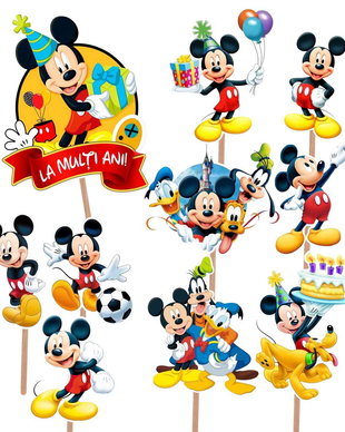Figurine pentru tort Mickey Mouse  Set 10 toppere aniversare copii