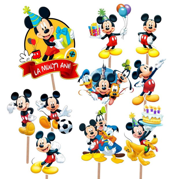 Figurine pentru tort Mickey Mouse Set 10 toppere aniversare copii