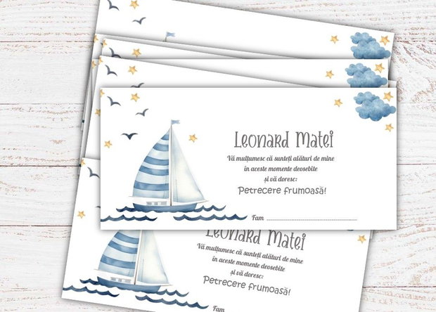 Plicuri bani botez băieței tematicî marină- vaporaș