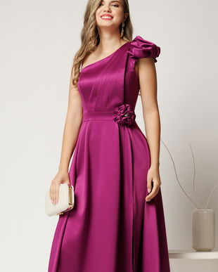 Rochie de ocazie din tafta magenta cu detaliu floare