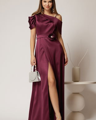 Rochie lunga mov de seara din tafta eleganta