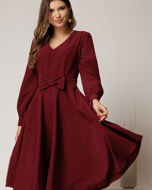 Rochie DY Fashion bordo midi cu funda in talie si decolteu V
