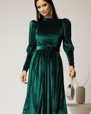Rochie DY Fashion verde din catifea cu glitter argintiu