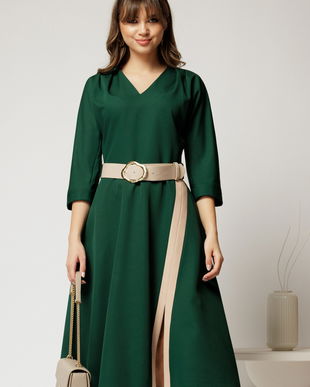 Rochie midi verde clos cu slit pe fusta