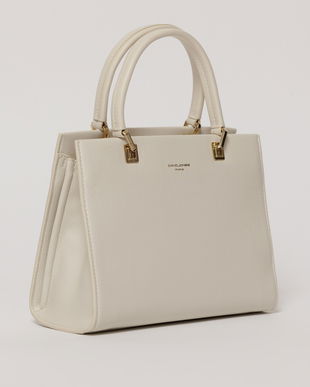 Geanta alba office patrata din piele ecologica cu maner dublu