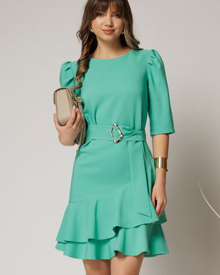 Rochie DY Fashion verde scurta cu volanase pe fusta si cordon detasabil