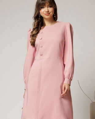 Rochie DY Fashion scurta roz cu nasturi pe bust si fusta tip A