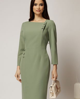 Rochie midi verde fistic cu nasturi decorativi