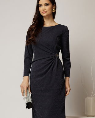 Rochie midi bleumarin cu lurex si detaliu pe talie