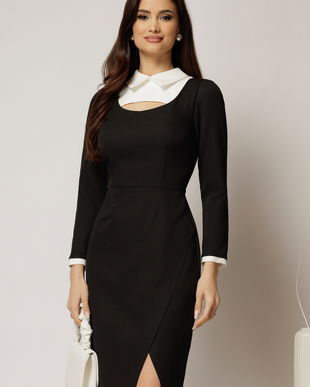 Rochie neagra conica cu guler si mansete albe