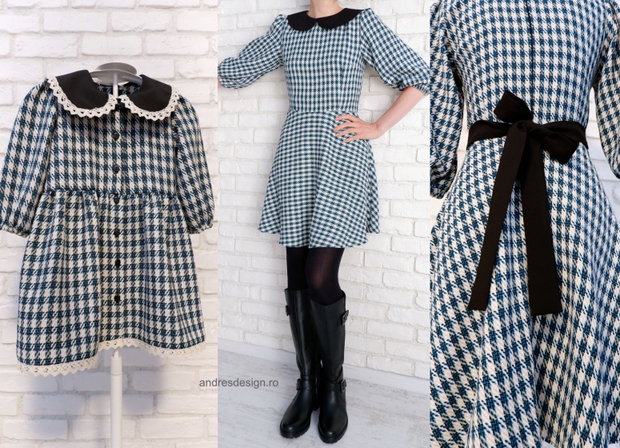 Rochie Camasa cu Pliuri Stofa Turcoaz cu Crem