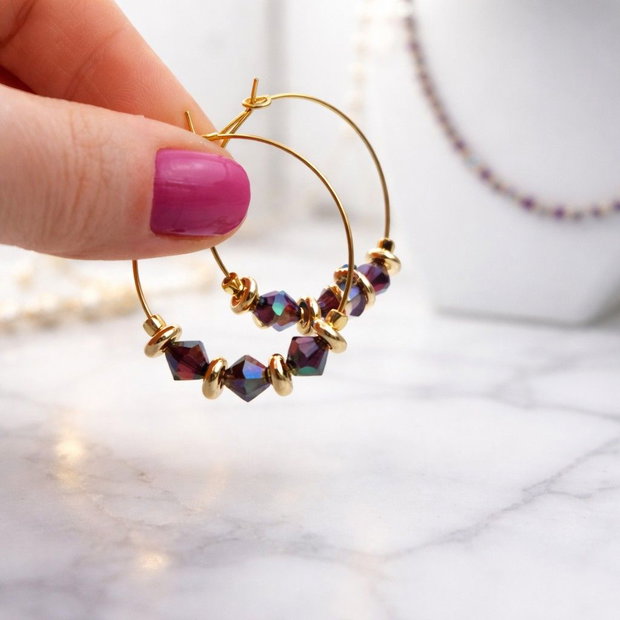 Set Colier și Cercei- Gold Sidef Purple Flame