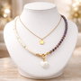 Rezervat Set Colier și Cercei- Gold Sidef Purple Flame
