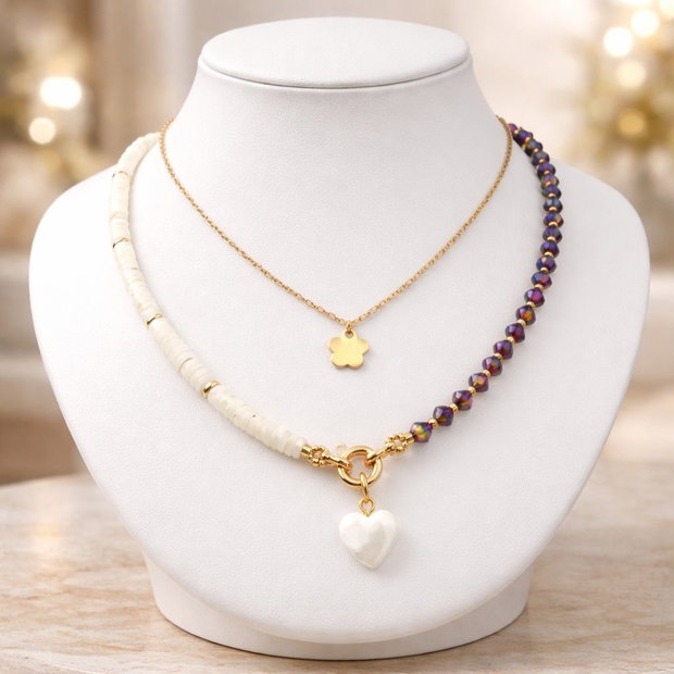 Set Colier și Cercei- Gold Sidef Purple Flame