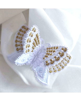 Brosa Fluture Alb cu Aripi Duble