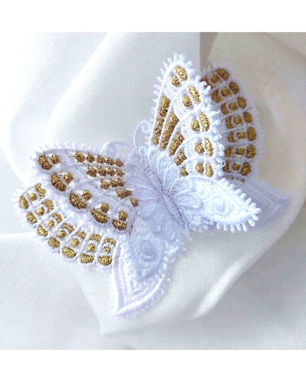 Brosa Fluture Alb cu Aripi Duble