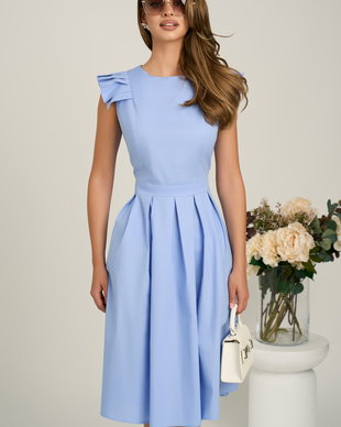 Rochie DY Fashion midi bleu din poplin in clos cu volane la umeri